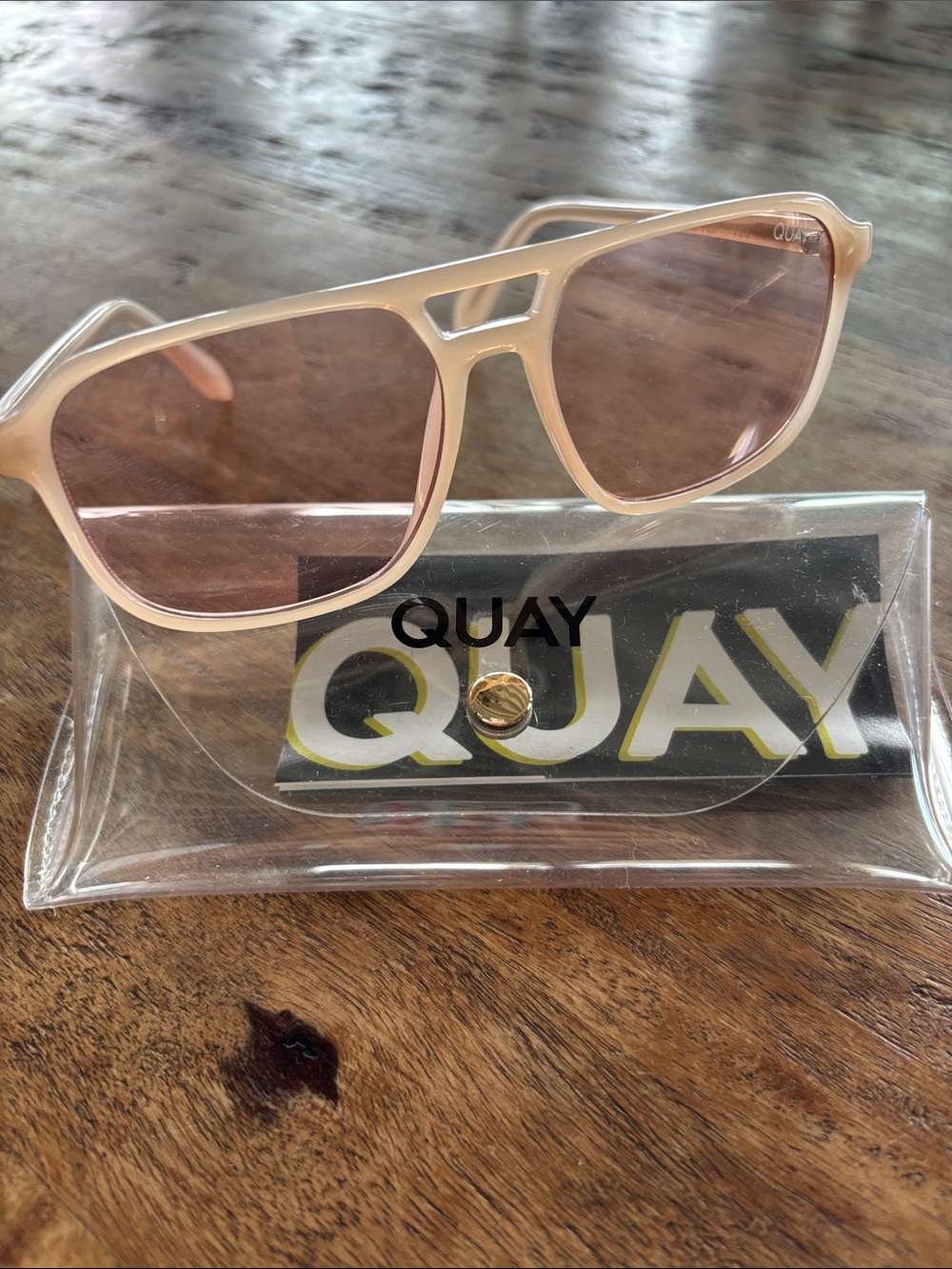 Quay Australia Women's Blush Frame Sunglasses with Pink Lenses "On the Fly"
